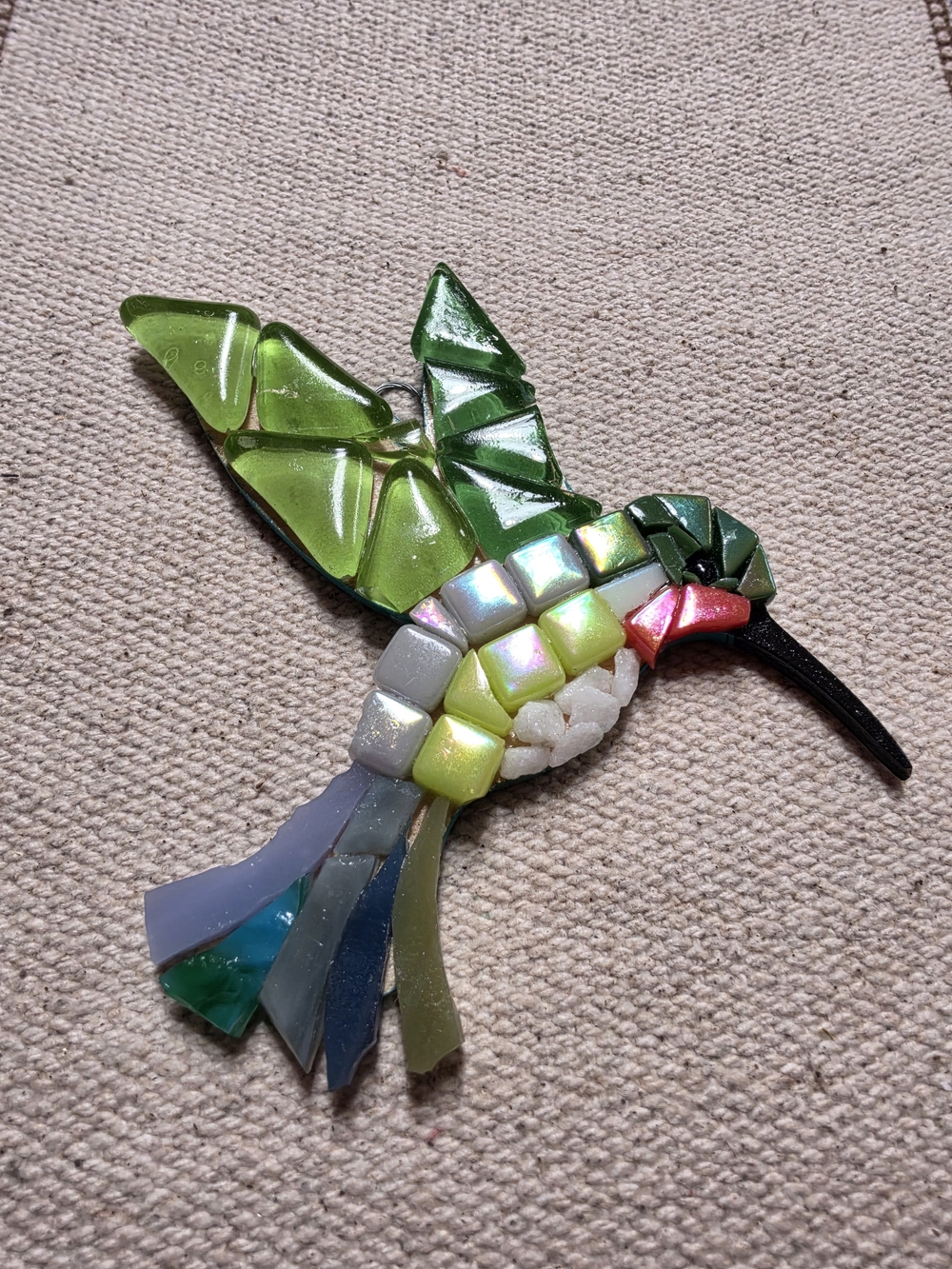 Hummingbird Mosaic Glass Suncatcher Hanging Ornament Multicolor 4in x 4in